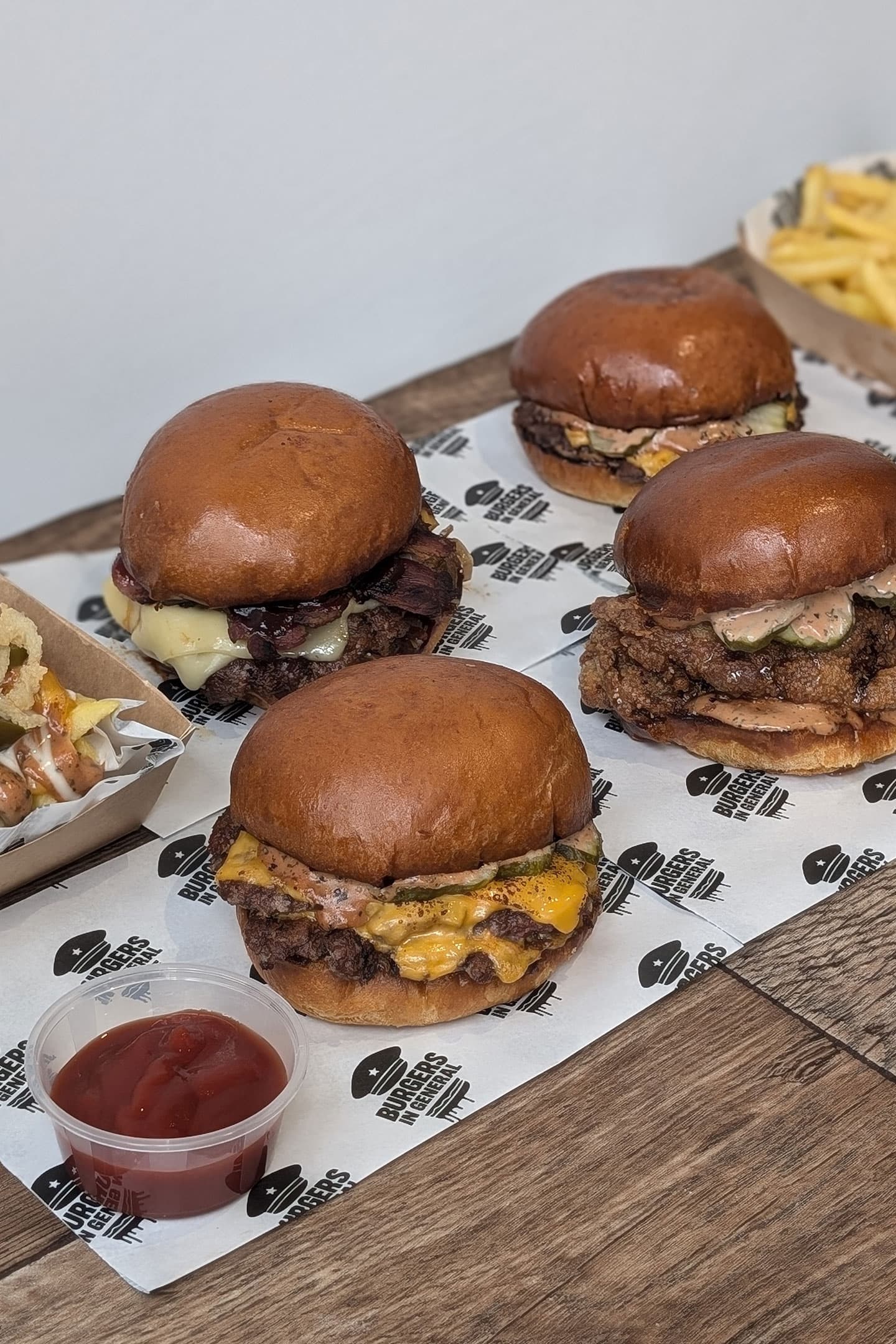A selection of gourmet burgers available from Burgers In General.